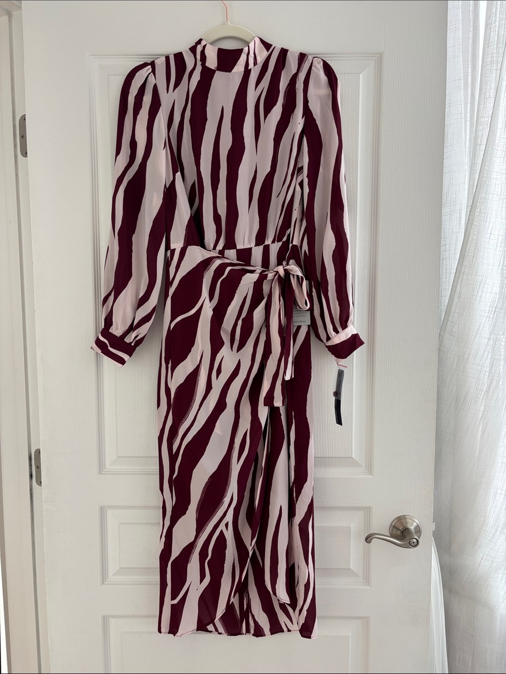 Maggy London Mauve and Cream Striped Wrap Dress - NWT